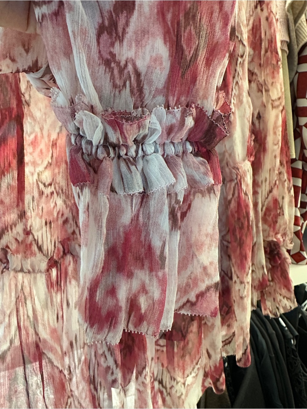 Zimmermann Pink and White Ikat-Print Sheer Ruffle Blouse - Picture 3 of 5